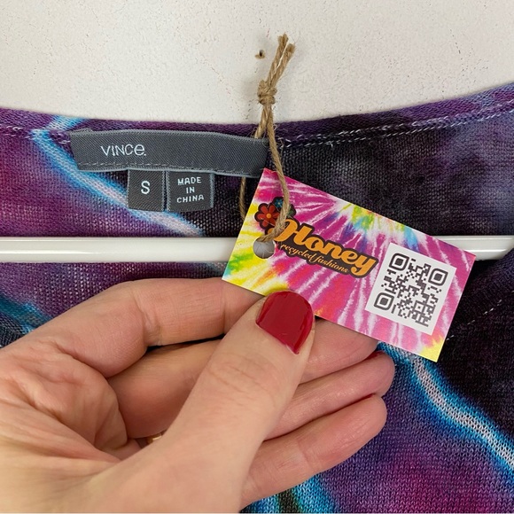 Vince Linen Sweater Womens Small Geode Tie Dye Pullover Colorful Long Sleeve - Picture 9 of 14